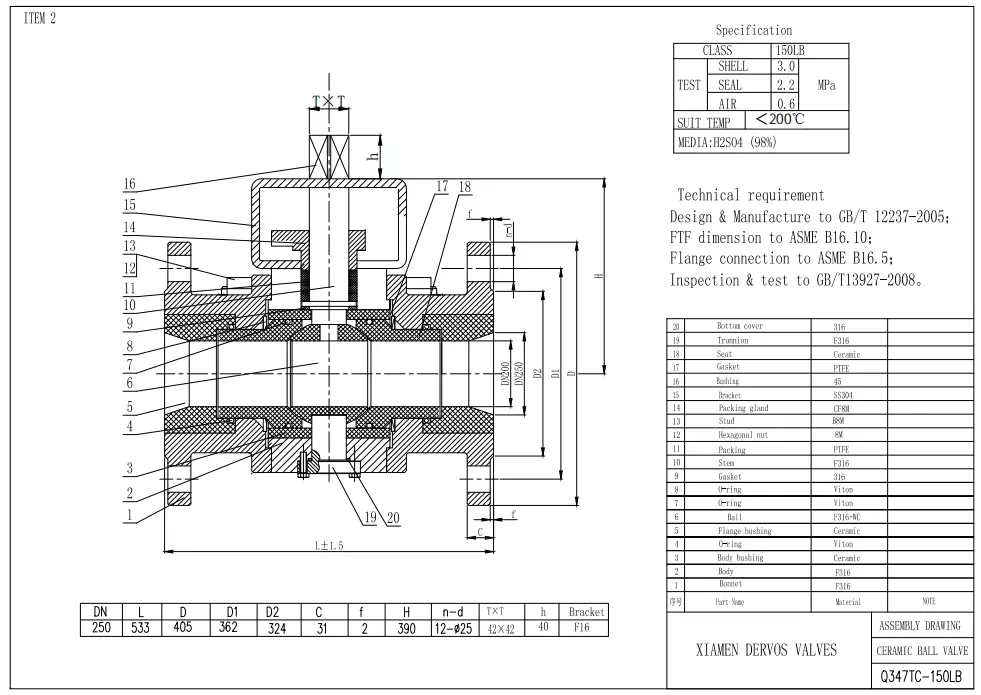 F316 Ceramic Ball Valve Tech Drawing