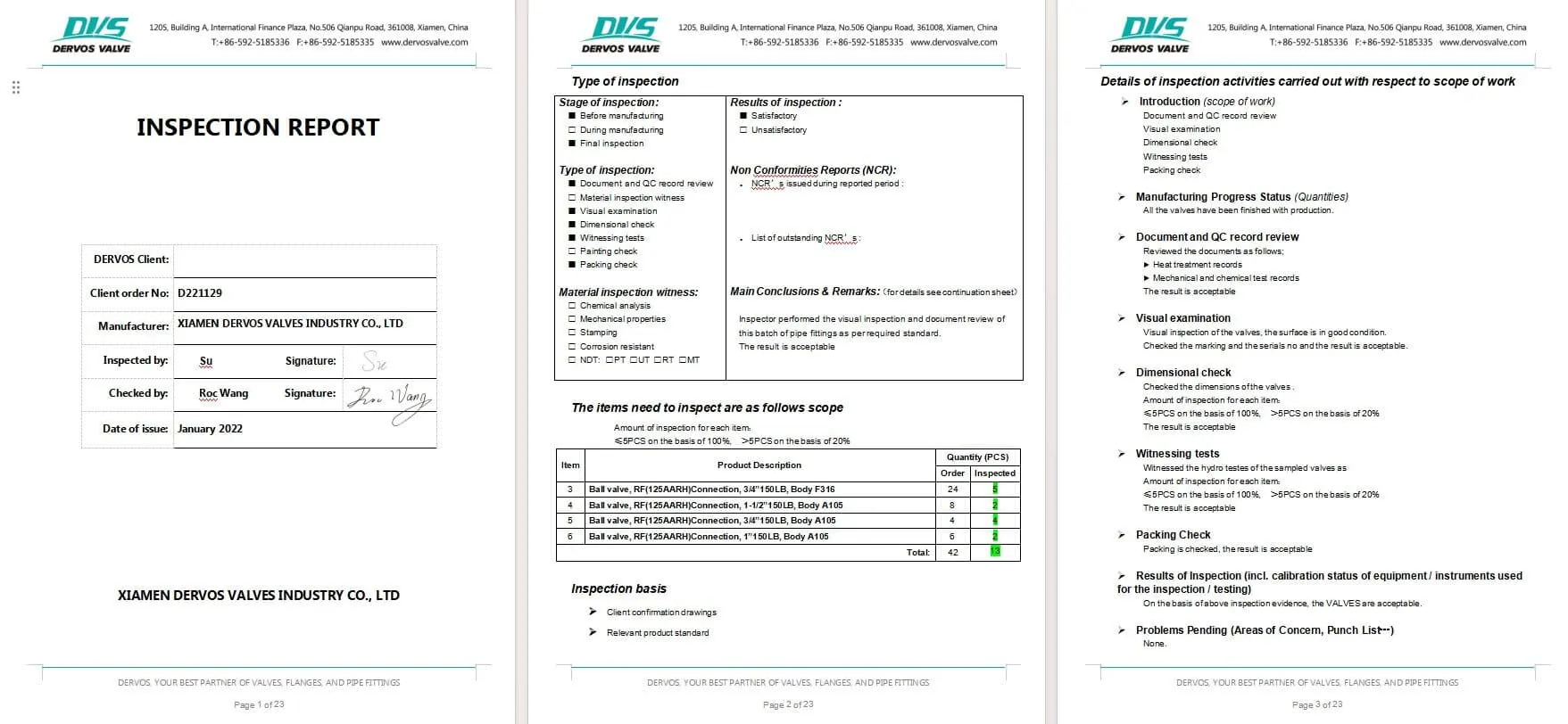 Inspection Report for Floating Ball Valve