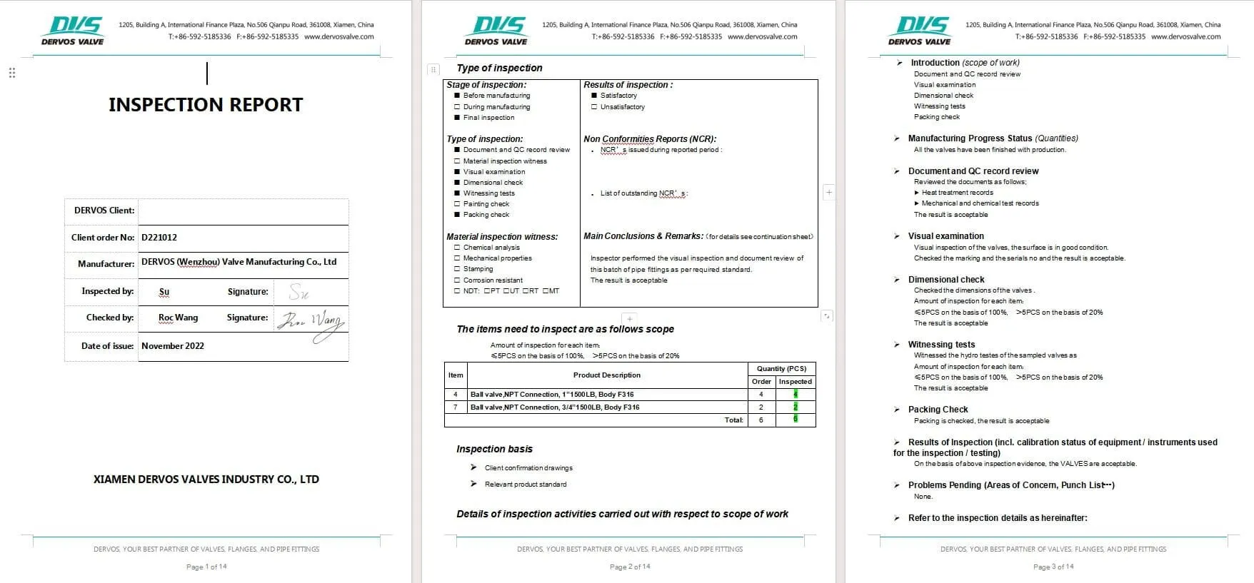 Inspection Report for Ball Valve