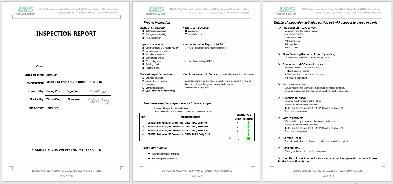 Floating Ball Valve Inspection Report