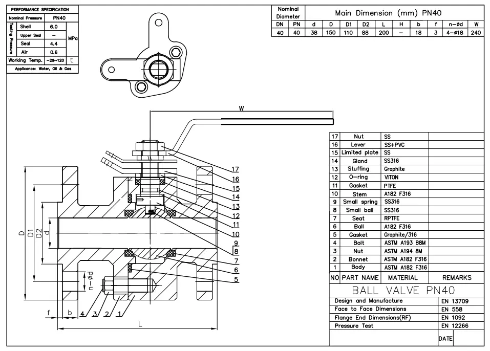 Floating Ball Valve Tech Drawing