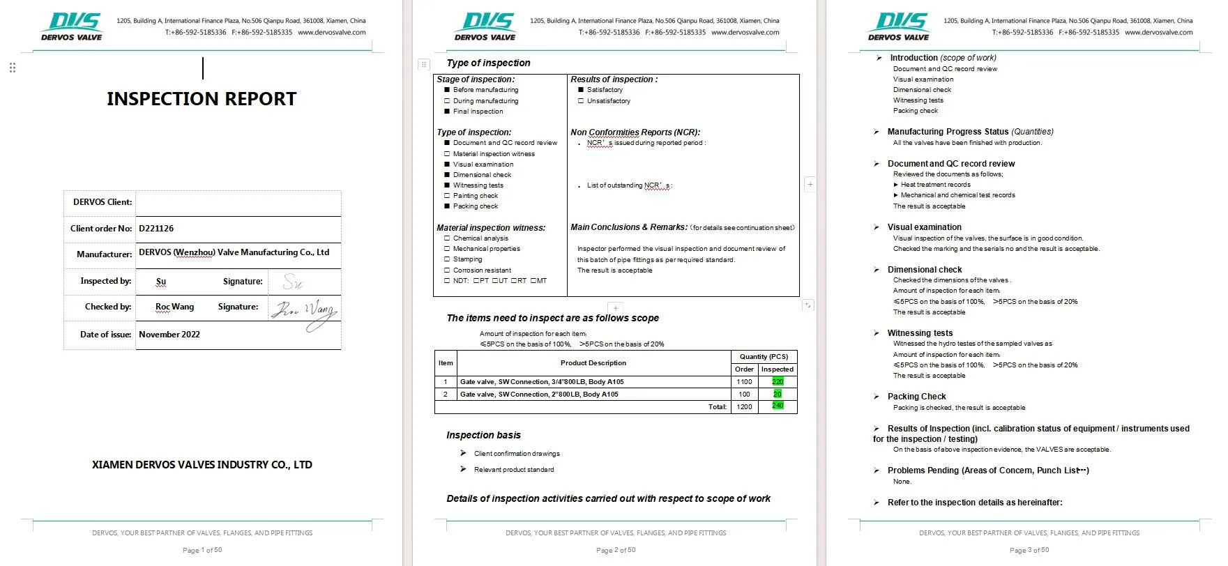 Inspection Report for Gate Valve