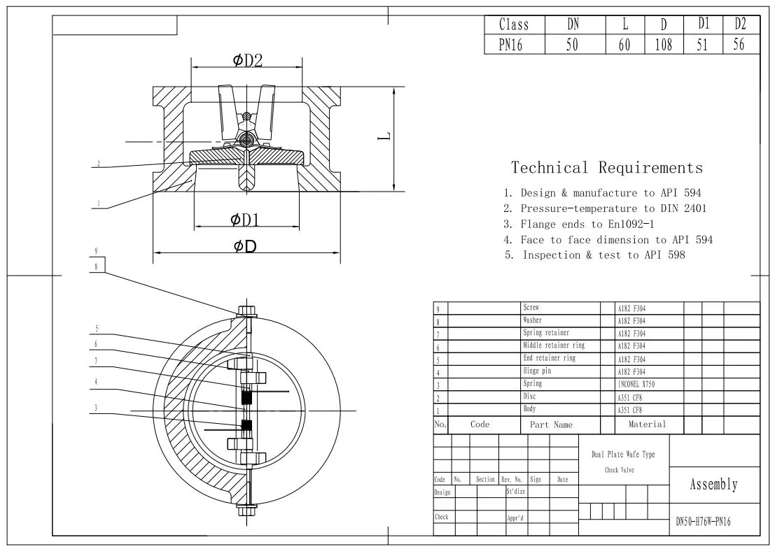 Technical Drawing for Wafer Check Valve