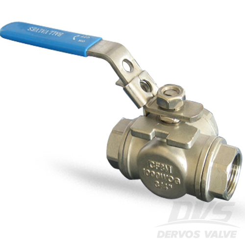 Three Way Ball Valve, CF8M, 3/4 Inch, NPT