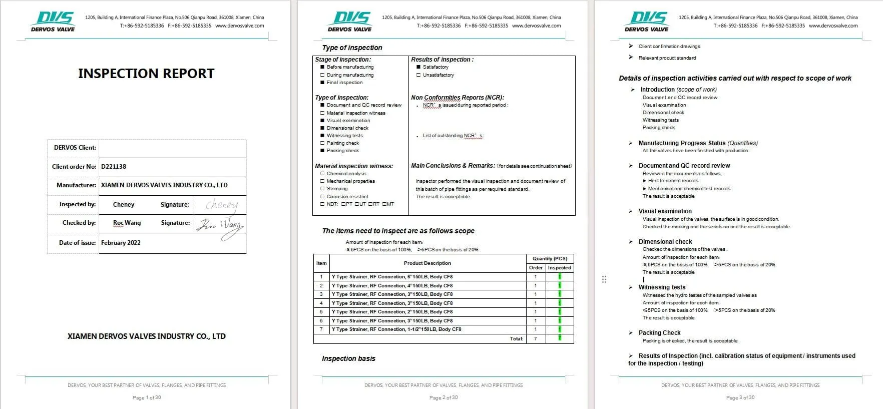 Inspection Report for Y Strainer