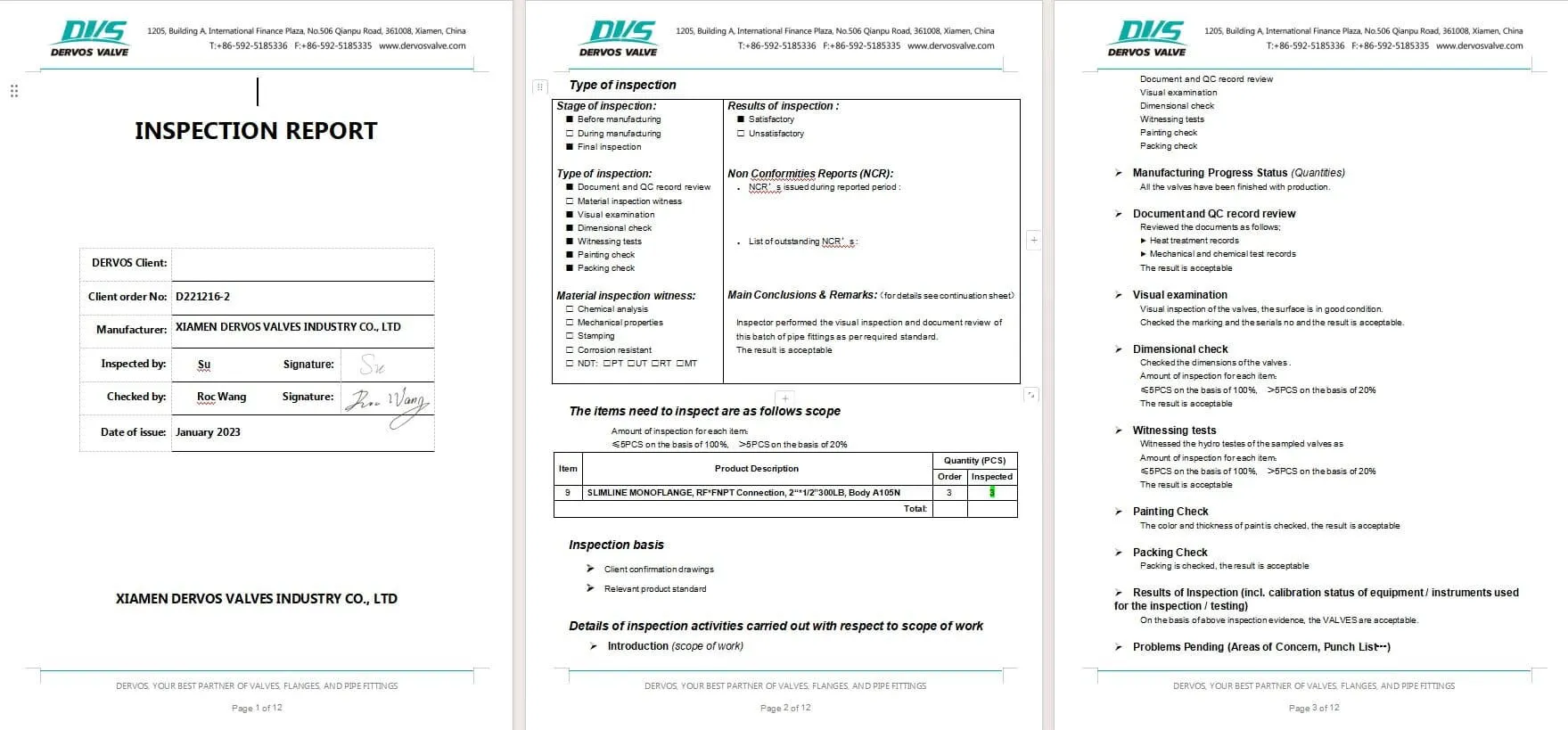 Inspection Report for Slimline Monoflange