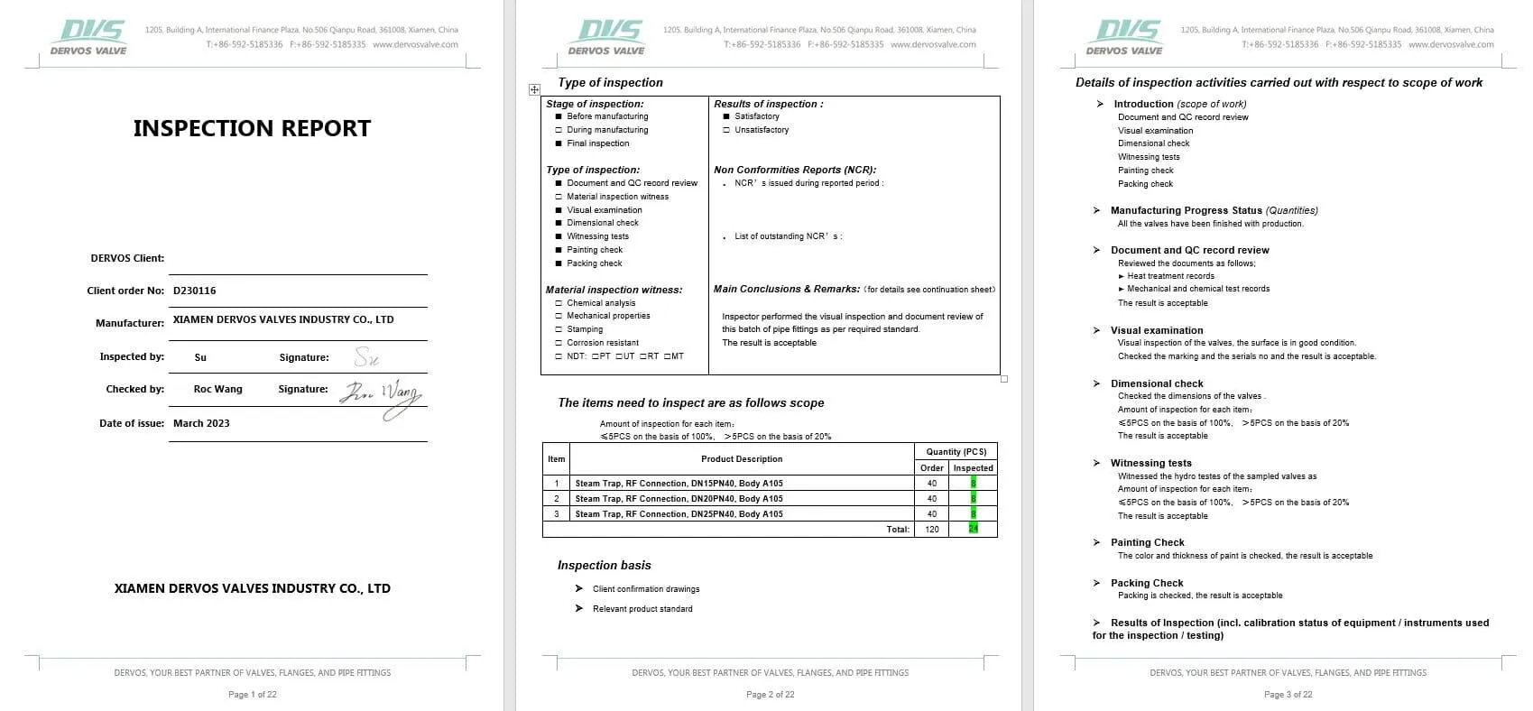 Inspection Report for Bimetal Steam Trap Valve