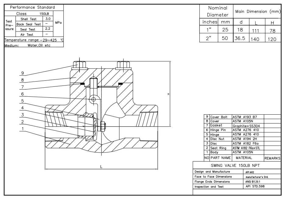 Swing Check Valve Tech Drawing