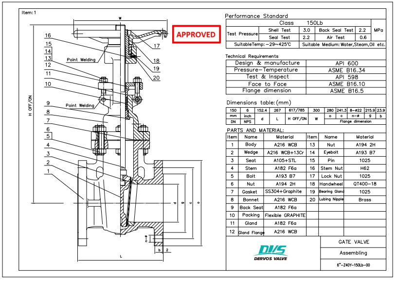 6”150LB Cast Steel Gate Valve