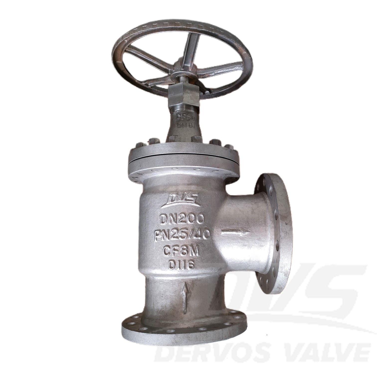 DN200 PN25 Cast Steel Angle Globe Valve CF8M EN12516-1
